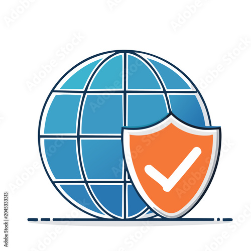 Globe with Security Shield and Checkmark Icon