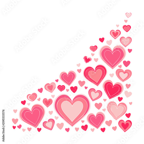 Pink hearts corner decoration on white background