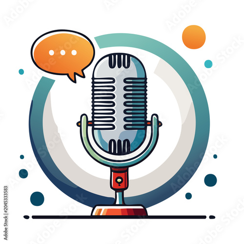 Retro microphone with speech bubble for podcasting