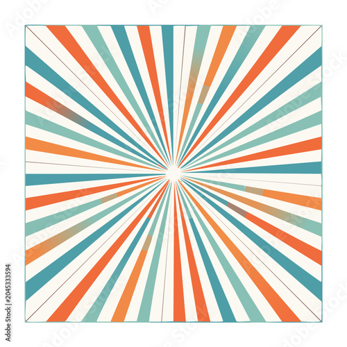 Retro Sunburst Pattern with Orange, Teal, and Beige Stripes
