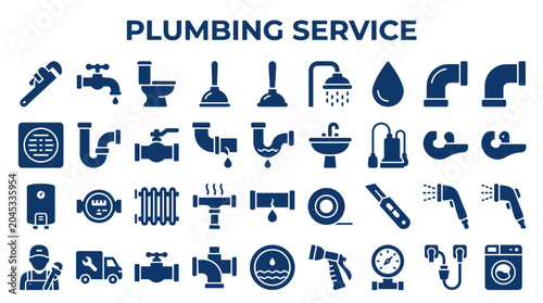 Obraz na plátně Plumbing service icons collection for home repair and maintenance illustration g