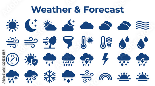 Картината върху платно Collection of weather and forecast icons representing various atmospheric condit