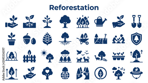 Photos Reforestation concept icons set for environmental protection and green growth in