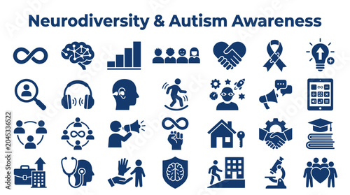 Bild auf Leinwand Neurodiversity and Autism Awareness symbols and icons representing acceptance un