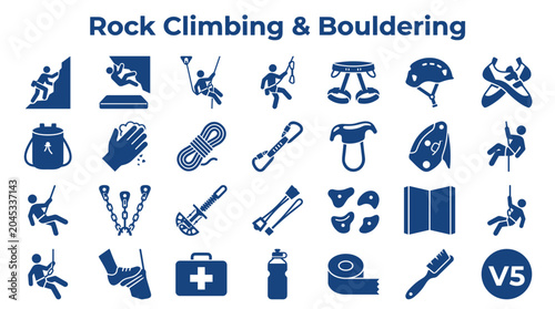 Fotografija Rock Climbing Bouldering Equipment and Icons Set Illustrating Outdoor Adventure