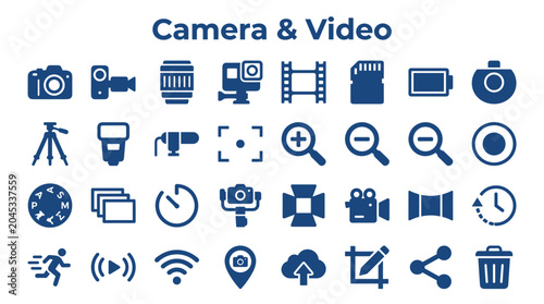 Tableau sur toile Collection of modern camera and video icons representing photography videography