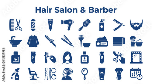 Cuadro en lienzo Collection of hair salon and barber shop icons representing haircuts styling and