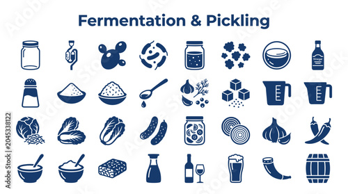 Konstfotografi Fermentation and Pickling Ingredients and Tools Collection Diverse Healthy Food