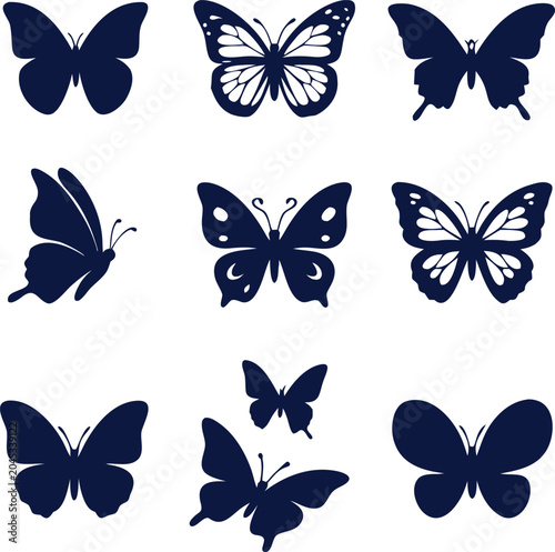 Detailed butterfly vector set graphic with graceful symmetry, perfect for textile prints, home decor, branding, and commercial design projects.