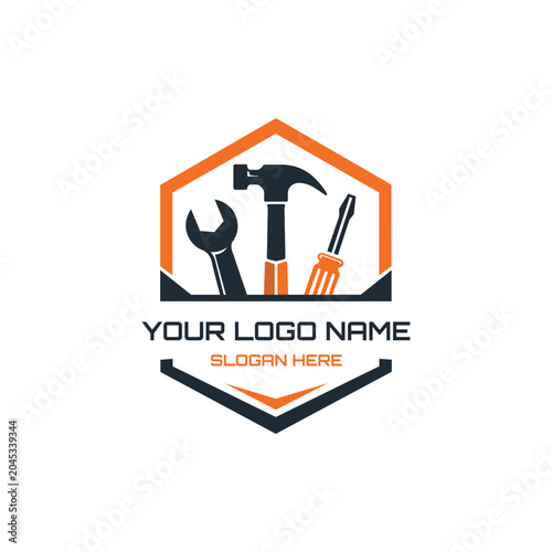 Modern Hardware Store Logo Template with Construction Tools Editable Vector