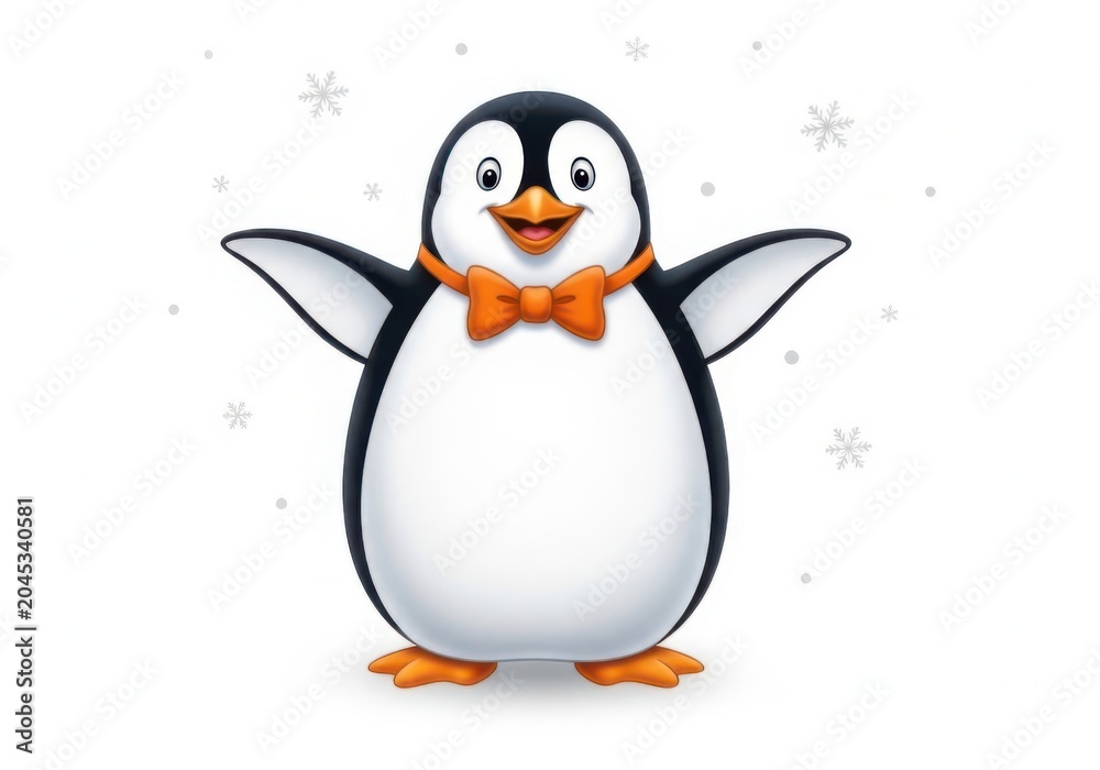 Obraz premium Cartoon penguin wearing orange bow tie standing