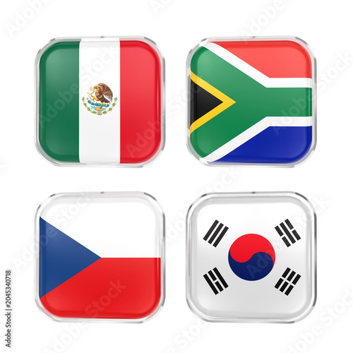 World Cup 2026 GROUP A flags icon, 3D Render of Mexico, South Africa, South Korea and Czechia, isolated on transparent
