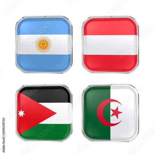 World Cup 2026 Group J National Flags in 3D - Argentina, Algeria, Austria & Jordan Isolated on Transparent Background