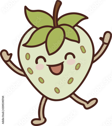Cute cartoon strawberry character with a happy face and arms and legs