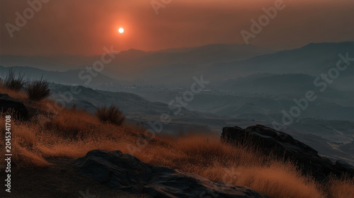 Eerie dramatic Sierra Nevada mountain landscape