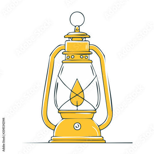 Yellow oil lantern with flame illustration