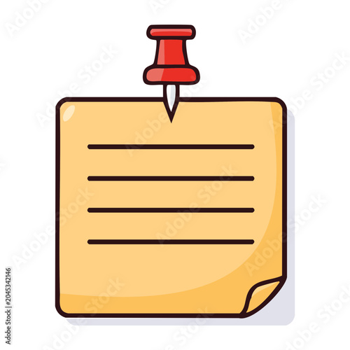 Yellow sticky note with lines and red pushpin