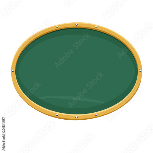 Oval Green Chalkboard with Wooden Frame Isolated on White