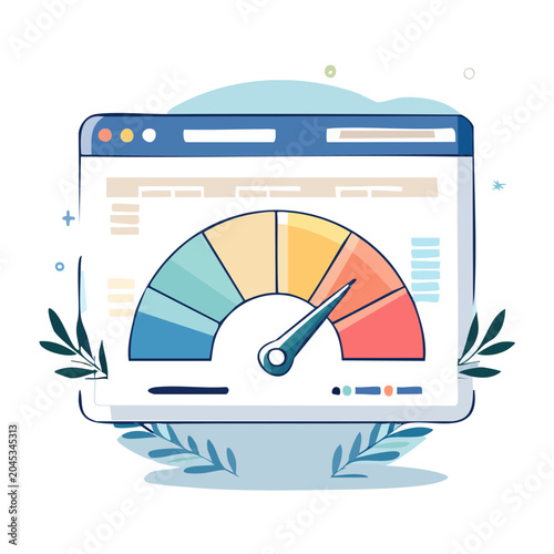 Website performance speedometer illustration