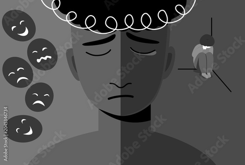 Tableau sur toile Silhouette of a boy get stress and sad emotion with stigma in children mental health concept