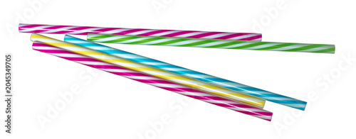 Colorful striped drinking straws on transparent background