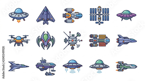 Foto Collection of various science fiction spacecraft and flying objects