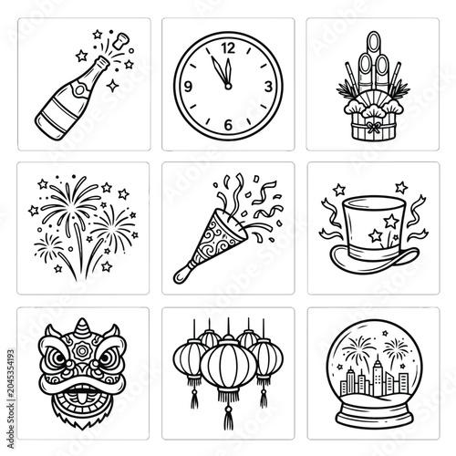 New Year Celebration Icons Set.