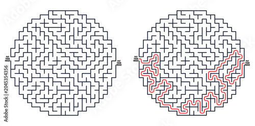 Tableau sur toile Circular labyrinth game grid with highlighted solution path