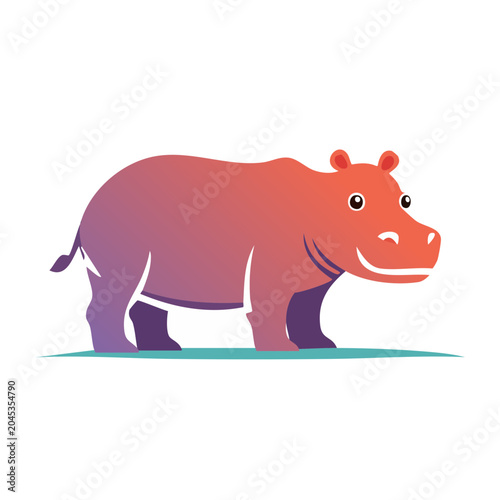 Cute cartoon hippopotamus illustration with gradient colors