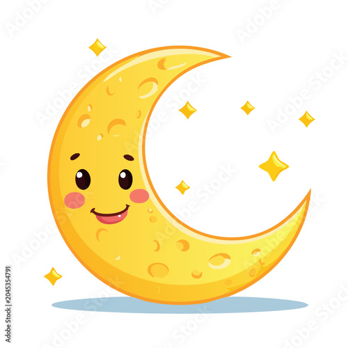 Cute cartoon crescent moon with stars