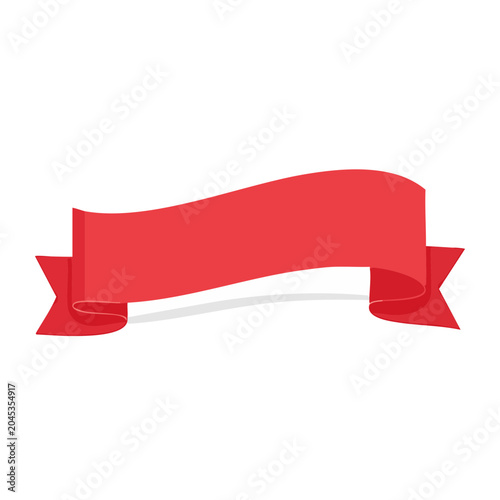 Red ribbon banner with shadow on white background