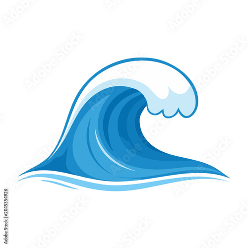 Stylized blue ocean wave with white foam