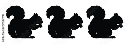 Foto Squirrel silhouette vector set, black forest animal icons on white background, t