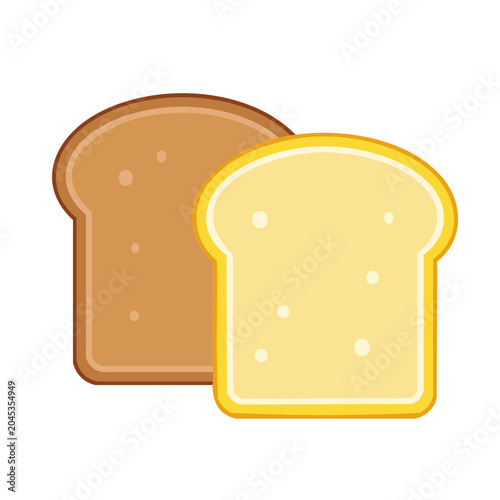 Two slices of bread, one brown and one white, flat design icon
