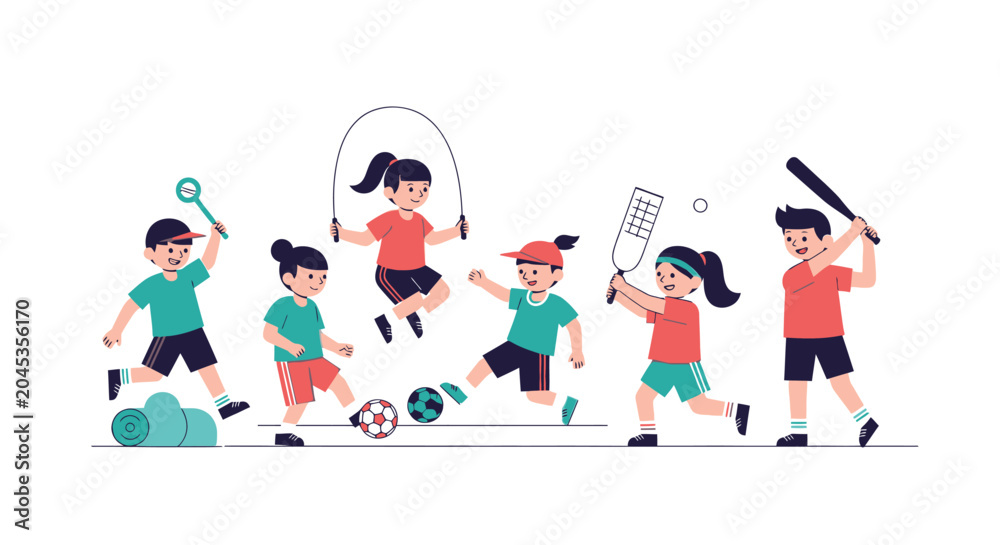 Fototapeta premium Children Playing Various Sports Together.
