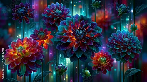 Illustration of glowing fantasy flowers. 