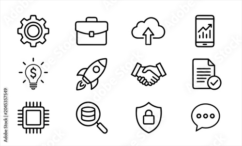 Business and Startup Line Icons Collection on White Background