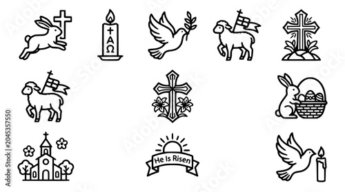 Canvastavla Easter Icons Set: Cross, Bunny, Dove, Lamb, Church, Candle, Sunrise, Eggs