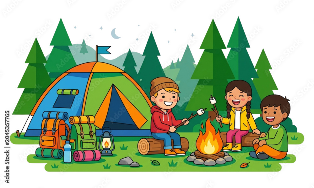 Naklejka premium family camping in the tent