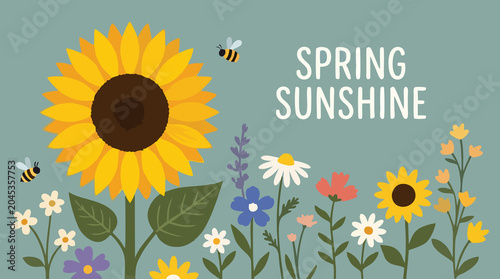 Spring Sunshine Sunflower Floral Background Illustration