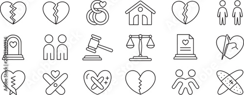 Schilderij op canvas Heart Love Icon Set with Broken Hearts, Scales Justice, Shelter Home, and People