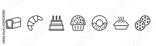 Obraz na płótnie Bakery Goods set featuring Bread, Croissant, Cake, Muffin, Doughnut, Pie, Biscuit for pastry and bakery visuals