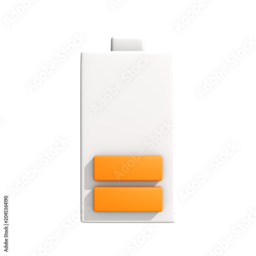 Schilderij op canvas 3D illustration of a white and orange battery icon with low charge level, symbol