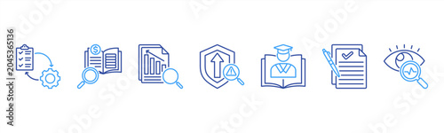 Foto Compliance Management icon set includes Policy Implementation, Auditing, Reporting, Risk Assessment, Training, Documentation, and Monitoring to ensure compliance