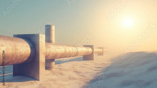 Empty Desert Landscape with a Bright Light Background