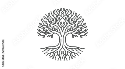 Fotografie Tree of life icon with human figure branches line art