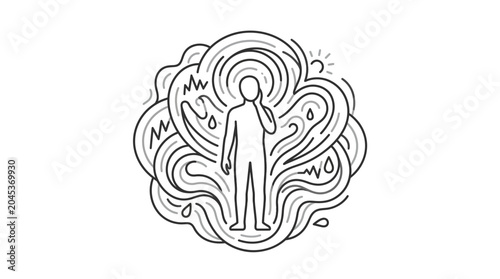 Obraz na płótnie Human silhouette surrounded by swirling nature and energy lines.