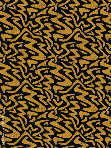 Abstract Mid-Century Modern Organic Design in Mustard Gold and Charcoal