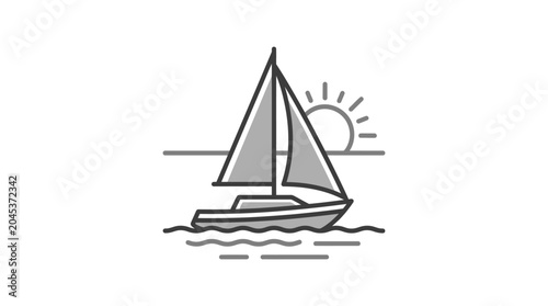 Фотография Minimalist sailboat on water with setting sun icon.