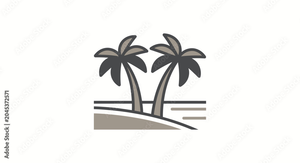 Obraz premium Minimalist palm trees icon on a beach with ocean waves.